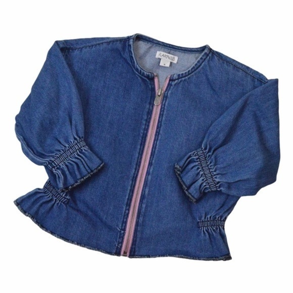 Girls Lightweight Denim Balloon Sleeve Zip Jacket - Picture 1 of 5